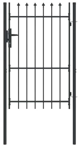 vidaXL Zauntor mit Schloss Grau 103 x 200 cm Pulverbeschichteter Stahl, Garten- und Terrassentor, robuster Zaun, langlebiges Outdoor-Zubehör, sichere Grenze, graue Stahlbarriere