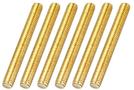 sourcing map Lot de 6 tiges entièrement filetées M6 x 50 mm, clous à vis en laiton à droite pour fixation de meubles, pas de 1 mm