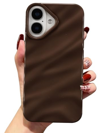 QLTYPRI, Funda protectora de silicona TPU brillante, satinada y suave a prueba de golpes para iPhone 17, bonita y fina, con patrón de ondas de agua para niñas y mujeres, Marrón oscuro