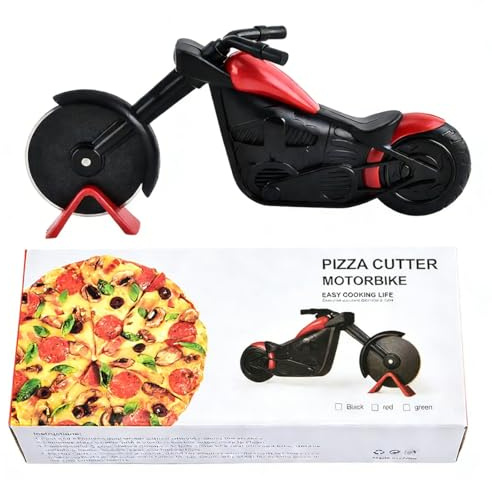 Pizzaschneider Motorrad Pizzaschneider Rad mit Antihaft-Edelstahl Super Scharfe Klingen Neuheit Geschenk Schwarz/Rot