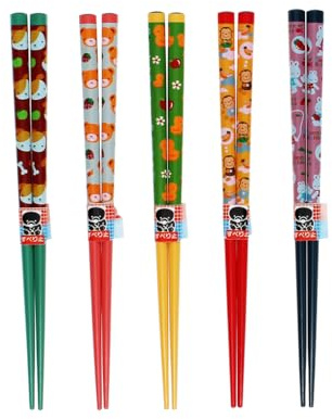 Rex London Children's Bamboo Chopsticks (Pack of 5 Pairs) - Super Cute Animals