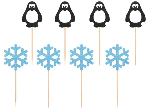 Artibetter 24 Stück Lebensmittelechtes Pinguin und Schneeflocken nicht Essbare Tortenaufsätze für Geburtstags Hochzeits und Weihnachtsdeko