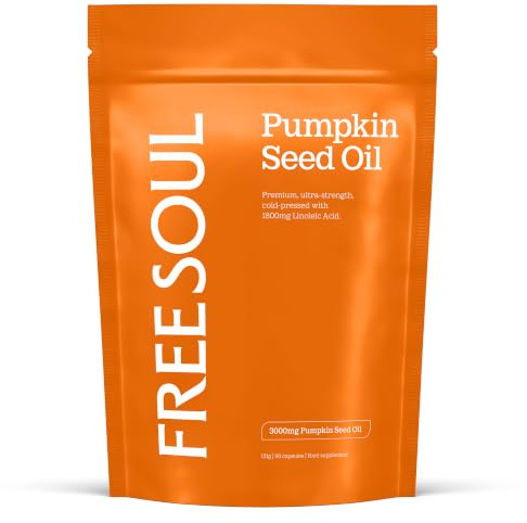Pumpkin Seed Oil 3000mg, Hair Growth Supplement | 1800mg Linoleic Acid | Hair Growth & Thickness | 100% Cold Pressed | Naturally Occurring Omega 6 (Linoleic Acid) | Vegan | Free Soul