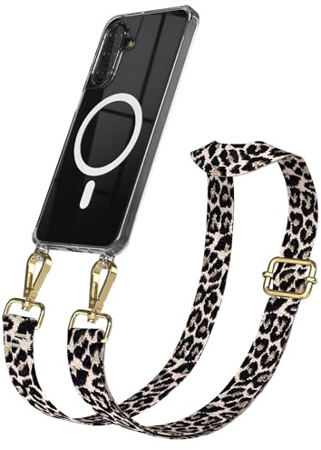 EAZY CASE Handykette - Verstellbares Taschenband kompatibel mit Galaxy A17, Schulterriemen, Handykordel mit Silikon Hülle, Qi Charging kompatibel, Umhängetasche, Leo - Schwarz Beige Gold