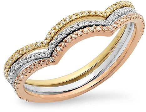 Dazzlingrock Collection Ehering mit 0,28 Karat Rundschliff, 3-farbig, gelb-weißer Diamant, 14 Karat Rotgold, Diamant, Weißgold, Diamant
