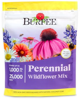 Burpee Wildflower 25,000 Bulk, 1 Bag | 18 Varieties of Non-GMO Flower Seeds Pollinator Garden, Perennial Mix