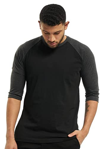 Urban Classics Mens Baseball T-Shirt, Contrast 3/4 Raglan Sleeve Shirt, Sports Shirt, Crew Neck, 100% Jersey Cotton, Black/Charcoal, 5XL
