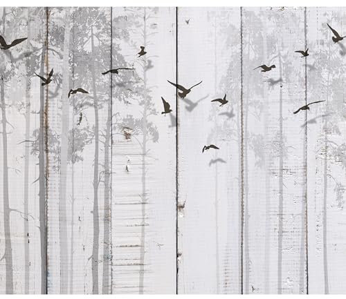 decomonkey Fototapete Holz 350x256 cm XL Tapete Wandbild Bild Fototapeten Tapeten Wandtapete Wandtapete Wand Schlafzimmer Wohnzimmer Holzeffekt Baum Vogel Natur