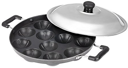 Tanish Trading Appam Patra Paniyaram Antihaft-Pfanne, Takoyaki oder dänischer Aebleskiver gefüllte Pfannkuchen-Backform, Appam Maker Set mit 1,12 Gruben mit Deckel