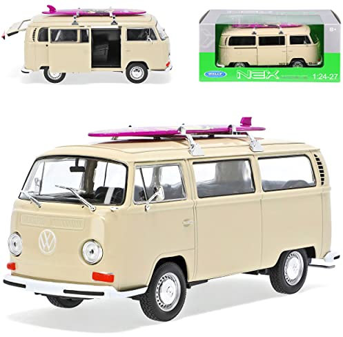 Welly Volkwagen T2 Beige Bus mit Surfbrett Transporter 1967-1979 1/24 Modell Auto