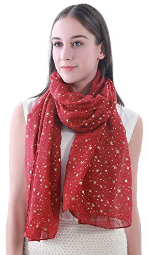 Lina & Lily Damen Schal Tuch mit Folien Sternmuster (Rot (Goldene Sterne))