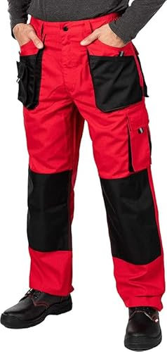Mazalat Arbeitshosen männer mit Kniepolstertaschen, Größen S-XXXL, Arbeithose Herren, Arbeitshose, Arbeits Hose, Cargo Hosen, Rot L