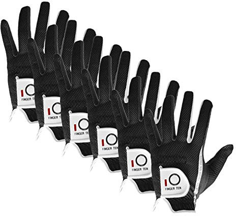 FINGER TEN Golfhandschuhe Herren Links Rechts Golfhandschuh Golf Handschuhe Wert 3 6 Stück, Linke Rechte Hand Griff rutschfest Handschuh für Männer Golfer (6 Stück Dunkel M, Links)