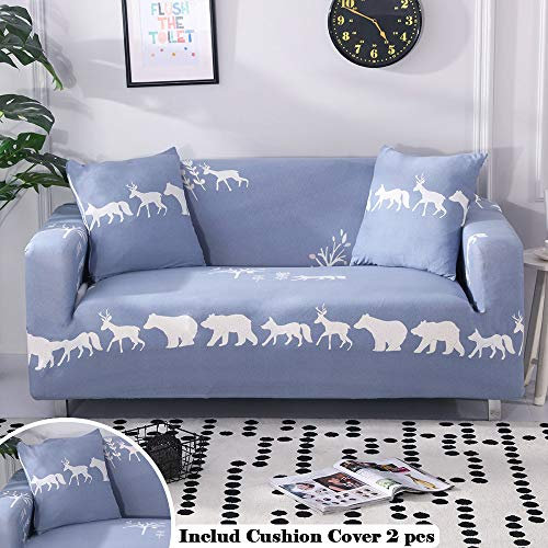 Mateju Süßes Tier Sofabezug Sofa Überwürfe Universal L Form Sofa Abdeckung Antirutsch Sofahusse Elastisch Couchbezug Sesselbezug + 2 Kissenbezüge (2 Sitzer,Hellblauer Zoo)