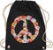 Turnbeutel Rucksack - Sprüche Statement - Peace Flower Power Hippie Peace Zeichen I Friedenszeichen I 90er I 70er - Unisize - Schwarz - festival turnsack mit aufschrift 90s beutel sportbeutel retro