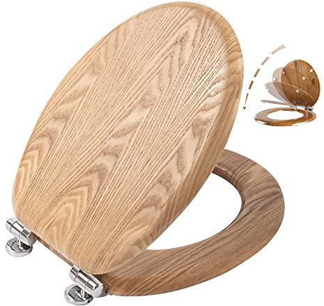Angel Shield Antibacterial Wooden Soft Close Toilet Seat with Quick Release Adjustable Hinges Toilet Seat Easy Clean and Assembly for Bathroom 45 x 37 x 5.6 cm (Solid Oak)