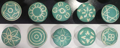 PUSHPACRAFTS 10er-Set Keramik Knöpfe Aqua Grün Farbe Jahrgang Design Knopf Abzieher