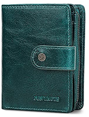FORRICA Homme Portefeuille Cuir Véritable Femmes Portefeuille Vachette Porte Monnaie À Glissière Carte Crédit Blocage RFID Poche à Monnaie avec Boîte Cadeau Bleu