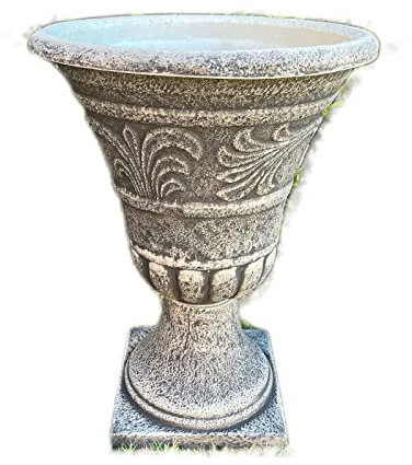 Darthome Ltd Stone Effect Urn Planter Plastic Round Tall Outdoor Garden Pot Stand Large 55cm