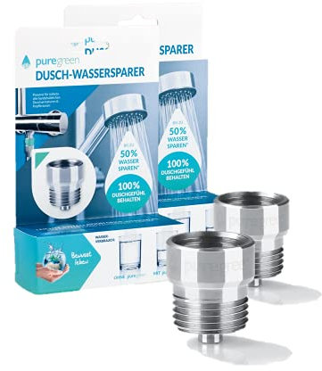 bluegreen (nun puregreen) Dusch-Wassersparer 2er-Set | Leichte Installation ohne Werkzeug | Passend nahezu alle Duscharmaturen & Duschköpfe | Bis zu 50% Wasser sparen mit blue green [chromfarben]