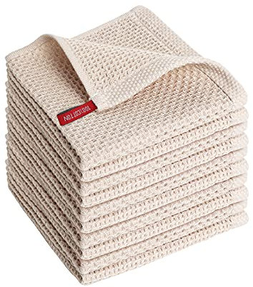 SFTXEY Geschirrtücher 100% Baumwolle (10er Set) 30 x 30 cm Weiche Handtücher Saugfähige Lappen Reinigung Küchentücher, Beige