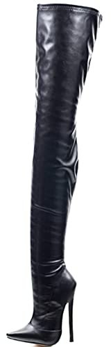 Stivali Alti alla Coscia Donna 7 pollici/18 cm Tacchi Alti Sexy Tacco a Spillo Tacco Sottile Stivali sopra Il Ginocchio Zip sul Cavallo Eccitanti Stripper Club Pole Scarpe da Ballo,Nero,45 EU