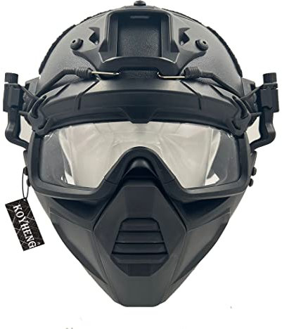 PJ Taktischer Airsoft Protection Fast Helm mit Schutzbrille und Halber Maske Geeignet für Paintball CS Games