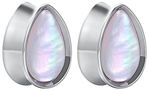 KOOBODY Teardrop Earrings with Fritillary Ear Plugs Tunnel Double Flared Stretcher Piercing Jewellery Gauge 0 g - 1 Inch Pack of 2