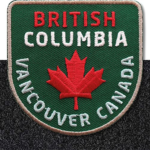 Klettpatch - Kanada British Columbia Klett-Patch 60 x 61 mm gestickt/Klett Patch Patches Abzeichen Applikation auf Kleidung Rucksack/Ahorn Flagge Reise Vancouver/Club of Heroes (Grün)