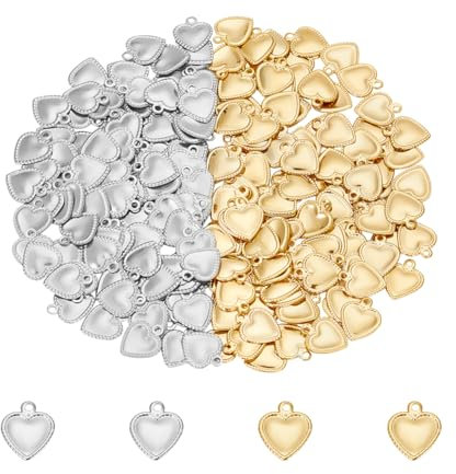 UNICRAFTALE Ca. 200 Stk 2 Farben Herz Anhänger 201/304 Edelstahl Heart Charms 1/1.2 mm Kleines Loch Herz Anhänger 10mm Kleine Valentinstag Charms Für DIY Halsketten Armband Ohrring Schmuckherstellung