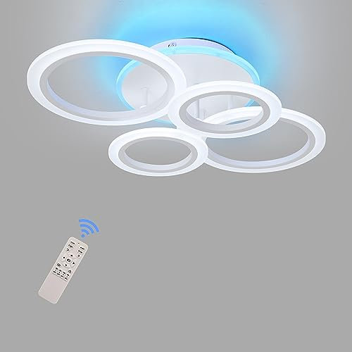 STCH LED Deckenleuchte Moderne Dimmbar Schlafzimmer Lampe Deckenlampe 4 Ringe mit Fernbedienung Memory Funktion Nachtlicht, Deckenbeleuchtung für Wohnzimmer Esszimmer Küche Flur, 3000-6500K,60W