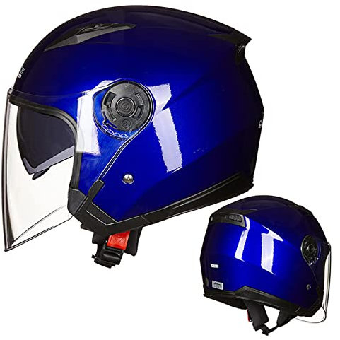 DXDRT Motorradhelm Mit Offenem Gesicht, 3/4-Halbmopedhelm Mit Doppelter Sonnenblende, DOT/ECE-Zugelassener Halbgesichts-Motorradhelm, Vespa-Rollerhelm Für Erwachsene, Männer Und Frauen,Blau,XL