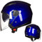 DXDRT Motorradhelm Mit Offenem Gesicht, 3/4-Halbmopedhelm Mit Doppelter Sonnenblende, DOT/ECE-Zugelassener Halbgesichts-Motorradhelm, Vespa-Rollerhelm Für Erwachsene, Männer Und Frauen,Blau,XL