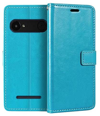 PU Leather Phone Wallet Case Compatible with Doro 8035, Magnetic Flip Cover with Card Slots, Full Protection and Stand Function (Light Blue)