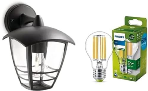 Philips LED Creek Outdoor Wall Lantern [Downward] with Energy Efficient Bulb [White 3000K] Non Dimmable. for Garden, Patio and Terrace