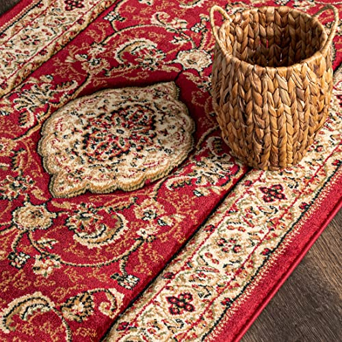 Mazovia Läufer Flur 70x300cm Rot Klassisch Traditionell Weich Pflegeleicht | Teppichläufer für Küche Waschküche Schlafzimmer Fußbodenheizungsgeeignet Reinigungsmittelbeständig Lang Verkauf pro Meter