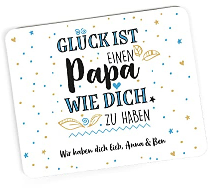 Herz & Heim® Personalisiertes Mousepad mit Wunschname oder Foto Glück ist Papa
