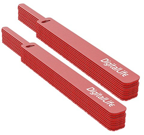 DigitalLife Reusable Cable Straps Ties - Adjustable, Hook & Loop for Cables Organization & Management - Red, 20pcs, 160 x 12mm