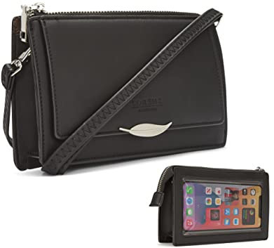 Woodland Leathers Crossbody Bags for Women, Small Cell Phone Purse crossbody phone bag Faux Leather Mobile Phone Bag Card Holder Mini Shoulder Bag Wallet with Adjustable Strap (Black 3)