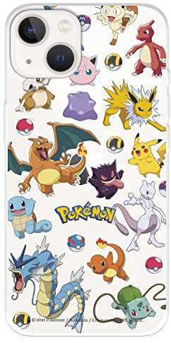 Schutzhülle für iPhone 14 von Pokémon, Sticker Pokémon, Pokémon und Pokéball, zum Schutz Ihres Handys, flexibles Silikon, offizielles Lizenzprodukt von Pokémon