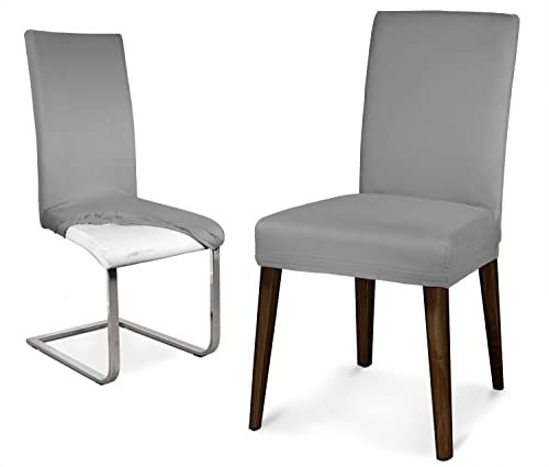 BEAUTEX Mikrofaser Stuhlhusse Sets, Mikrofaser Stuhlbezug, elastische Stretch Husse, Set Größe und Farbe wählbar (8er Set, Grau)