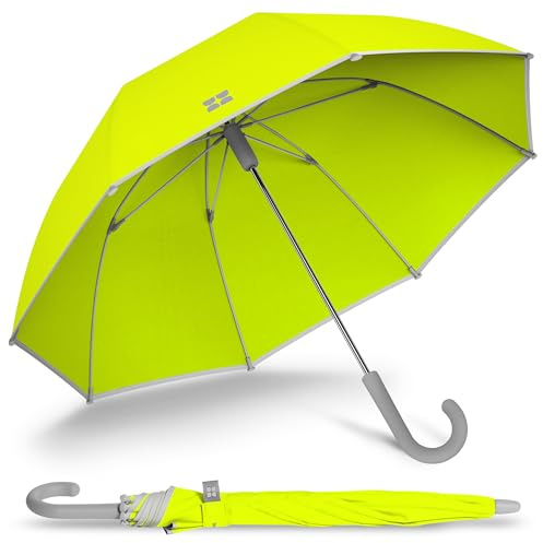 Weatherman Kids Umbrella – Lightweight Umbrella for Girls Boys Toddlers – Soft Edges, Pinch-Proof, Comfortable Grip, Travel-Friendly for School Park Beach (Neon Yellow)