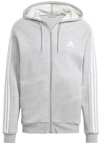Adidas Felpa Essentials da Uomo in Pile con 3 Strisce e Cerniera Intera, Grigio mélange, Taglia 4XL, Grigio Medio mélange, 4XL