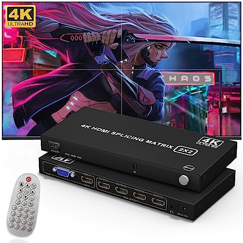 Controller video a parete 2X2 4K HDMI Video Wall Processor TV Wall Controller, controller display a 4 canali di giunzione con telecomando per 4 schermi TV in 1 display a parete