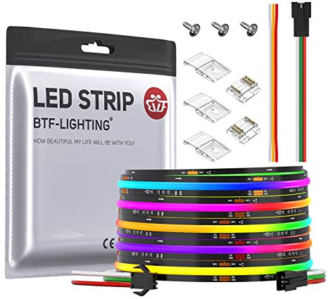 BTF-LIGHTING FCOB SPI RGB Flexible Hohe Dichte COB LED-Streifen WS2811 IC LED Strip 5M 630LEDs/m 14W/M DC24V Schwarz PCB IP30 Chasing Farbe DIY Dekoration(Nicht inhalt Controller&Netzteil)
