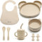 Baby Weaning Set by Little Tots® | Silicone Suction Plate, Suction Bowl, Bib, Sippy Cup + Straw, Toddler Spoon + Fork, Weaning Fork + Spoon | 8 Piece Feeding Set for Baby Led Weaning (Cream Cotton)