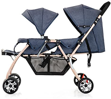 SNRISE Kinderwagen Zwillinge sitzen vorne und hinten leicht zusammenklappbarer Doppel-Zweisitzer können sitzen und liegen Kinderwagen