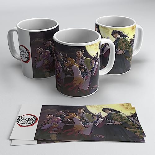 newseny Taza manga con sus protagonistas: Tanjirō Kamado, Nezuko Kamado, Zenitsu Agatsuma, Inosuke Hashibira. Taza regalo anime fans | Cerámica 355ml