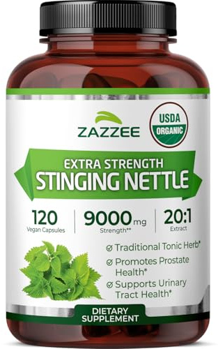 Zazzee USDA Organic Stinging Nettle Leaf 20:1 Extract, 120 Vegan Capsules, 4 Month Supply, Urtica Dioica, Respiratory, Immune & Seasonal Wellness Support, Organic Herbal Supplement, Made in the USA