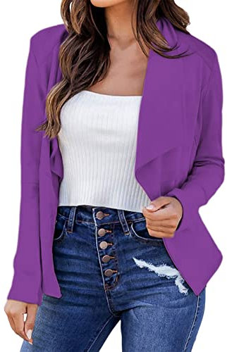 L9WEI Blazer décontracté à manches longues pour femme - Élégant - Couleur unie - Style décontracté - Pour l'automne, lilas, S
